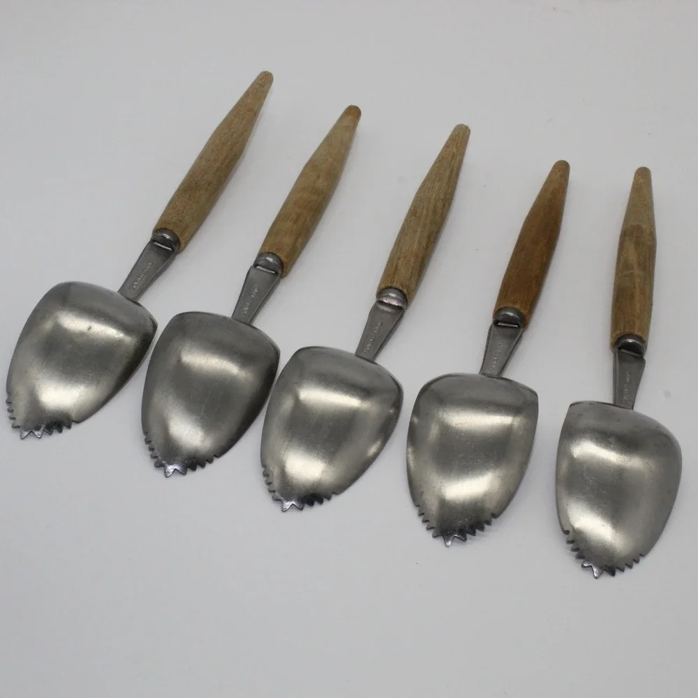 Grapefruit Spoons Set of 5 Brown Wood Handle Stainless Japan MCM Retro
